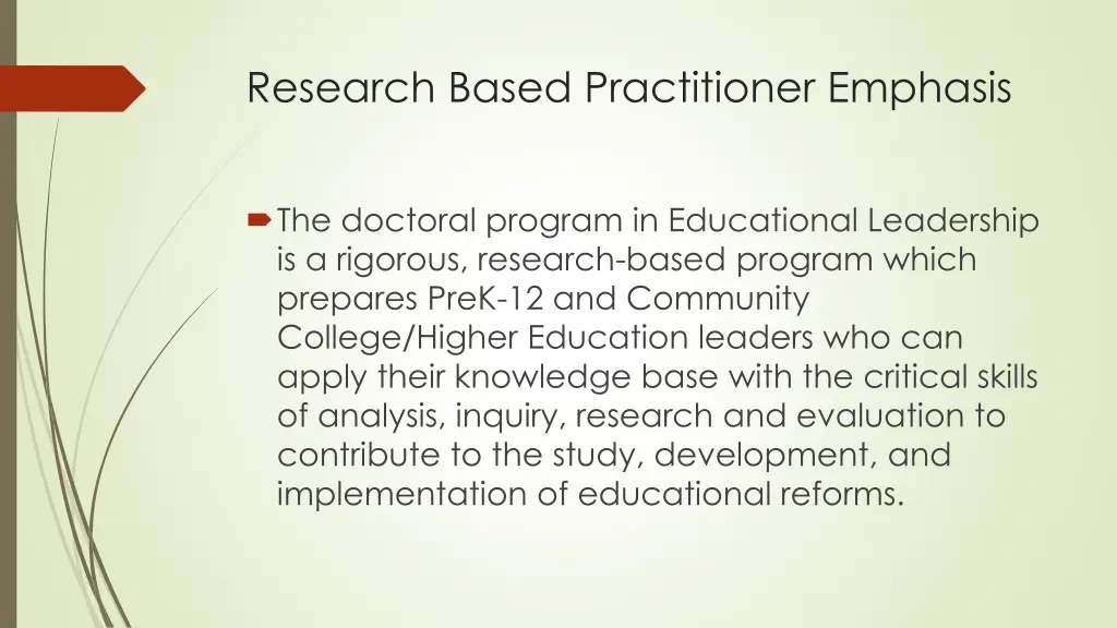 research based practitioner emphasis