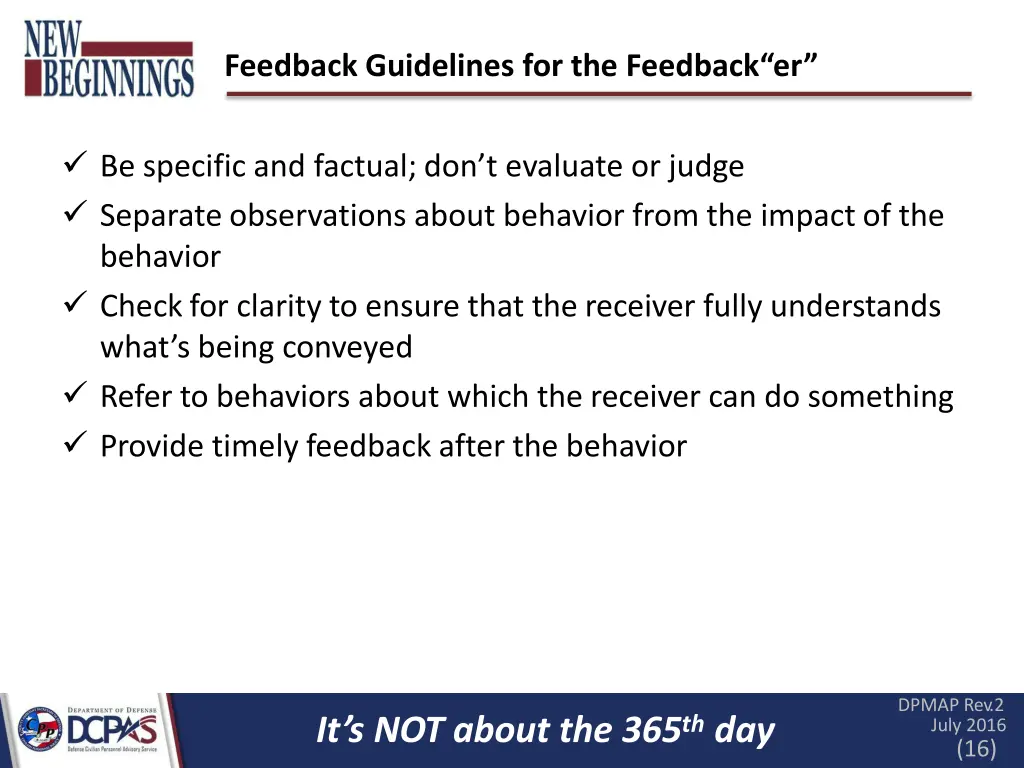 feedback guidelines for the feedback er
