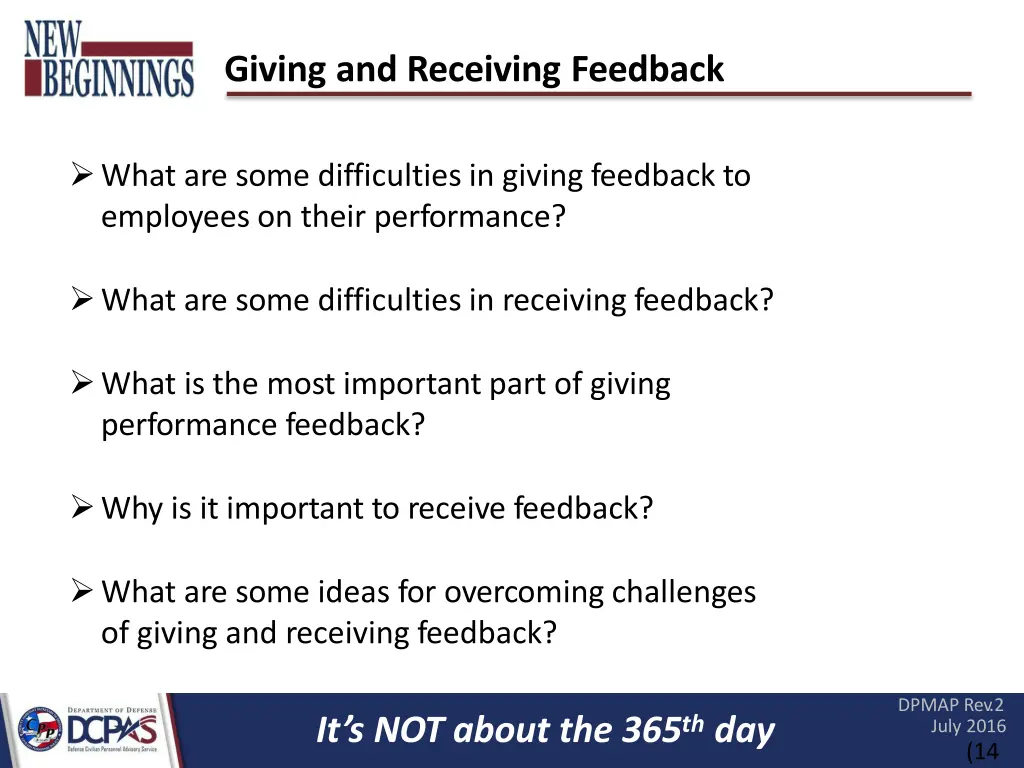 giving and receiving feedback