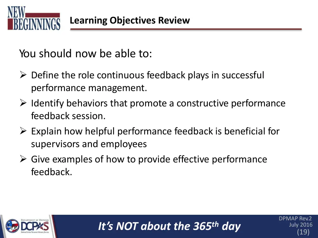 learning objectives review
