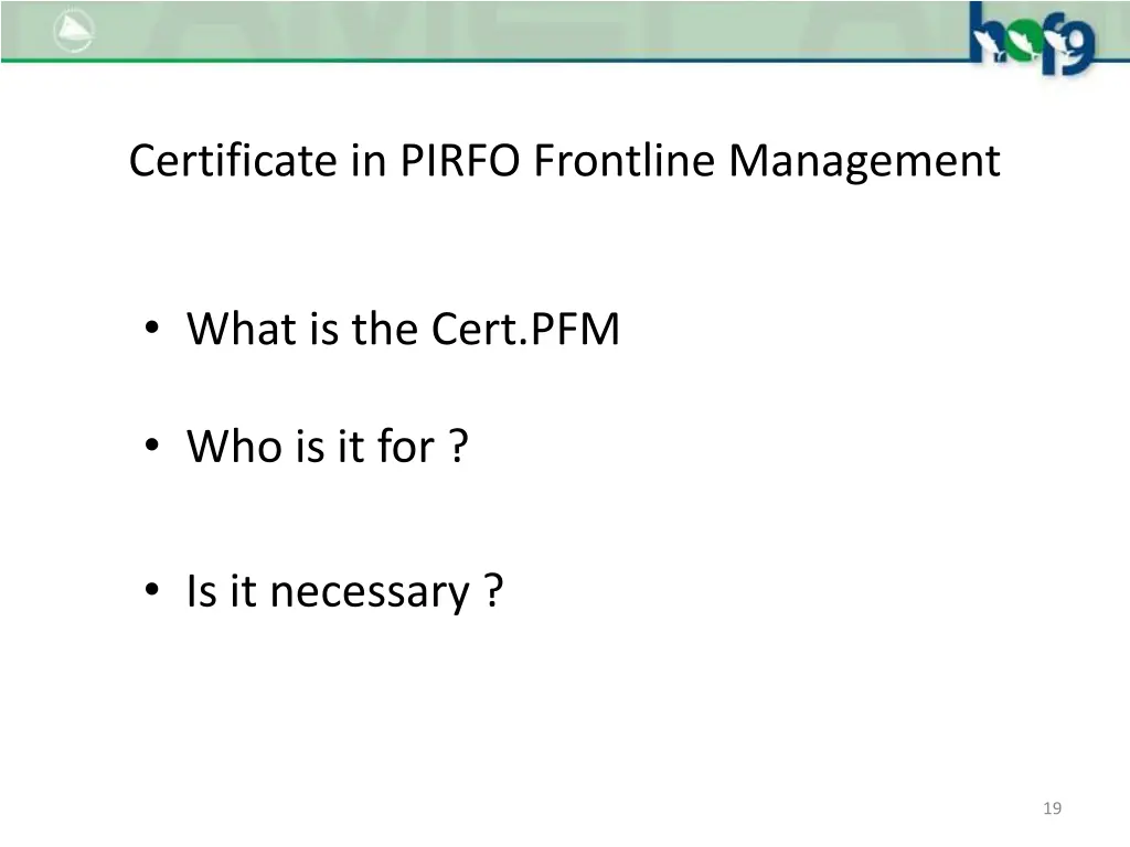 certificate in pirfo frontline management