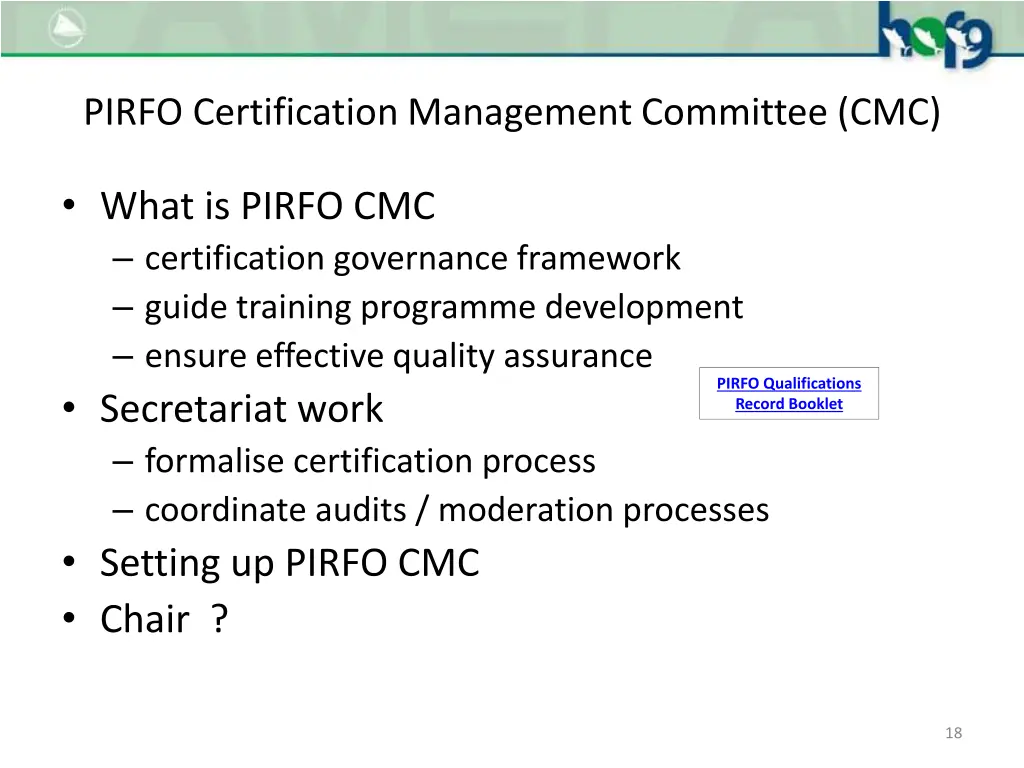 pirfo certification management committee cmc