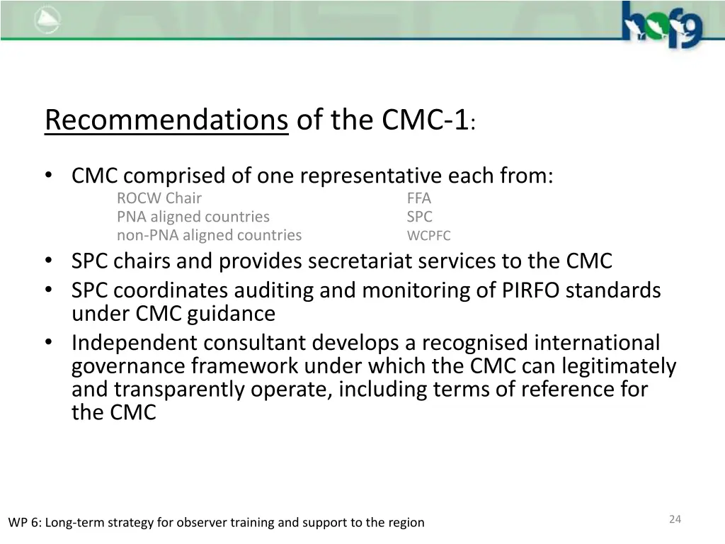 recommendations of the cmc 1
