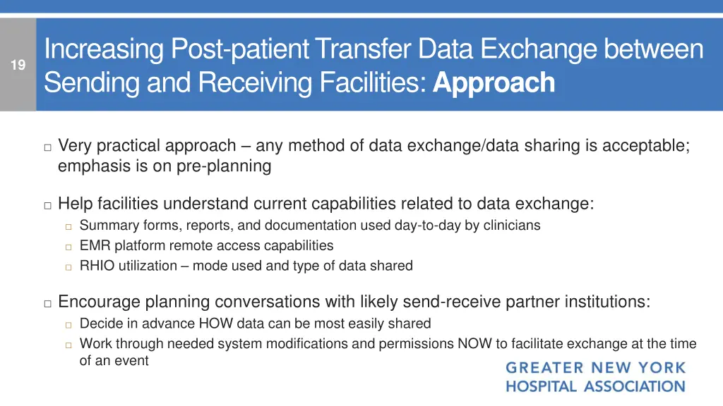 increasing post patient transfer data exchange