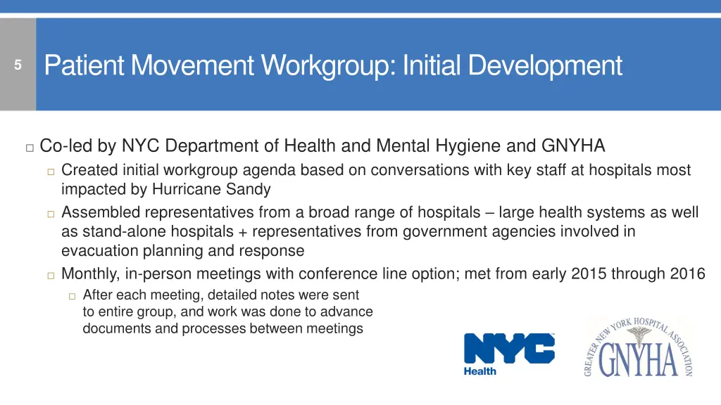 patient movement workgroup initial development