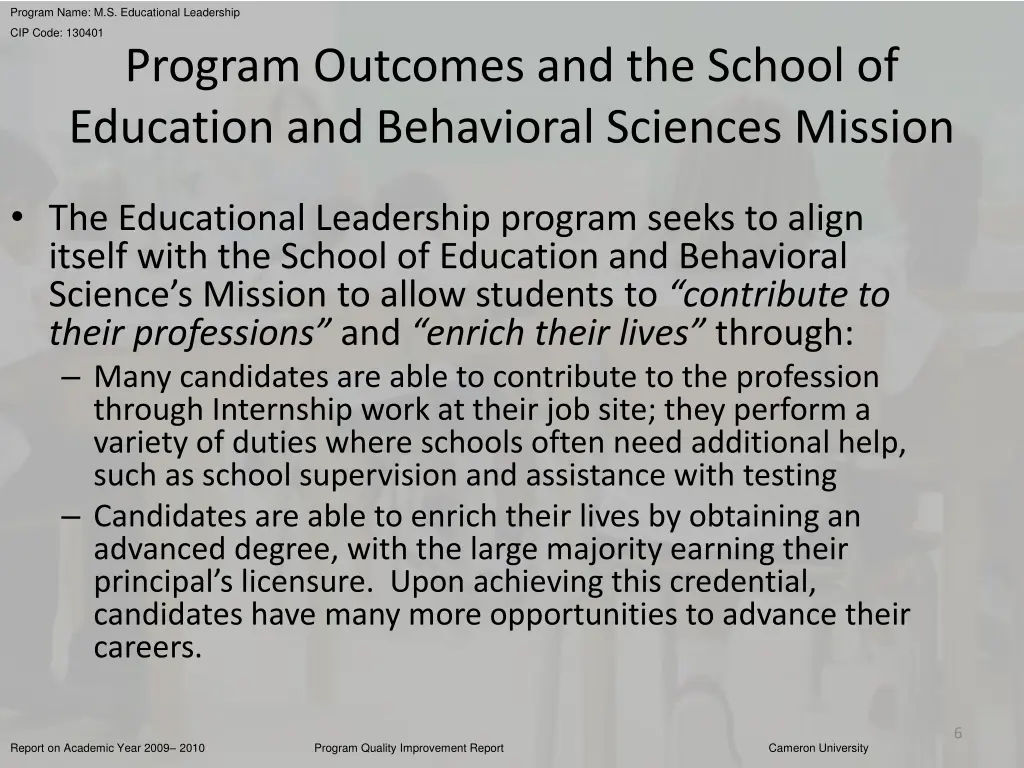 program name m s educational leadership program