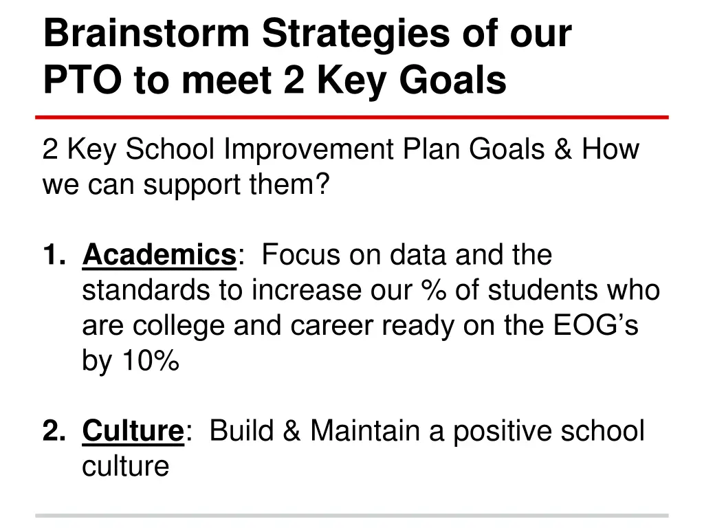 brainstorm strategies of our pto to meet