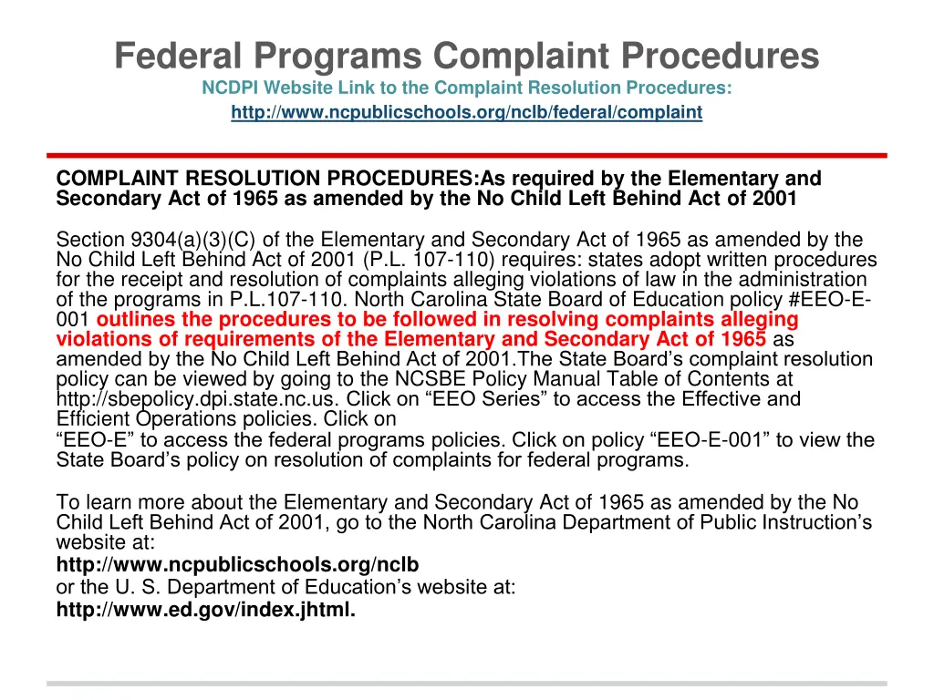 federal programs complaint procedures ncdpi