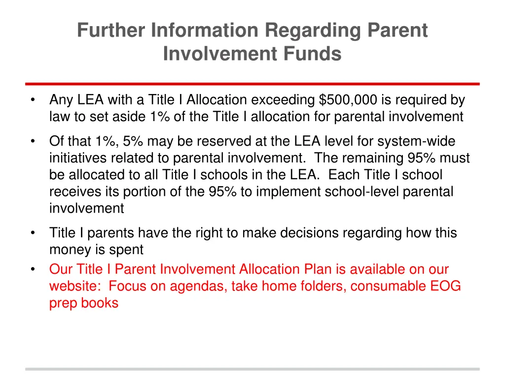 further information regarding parent involvement