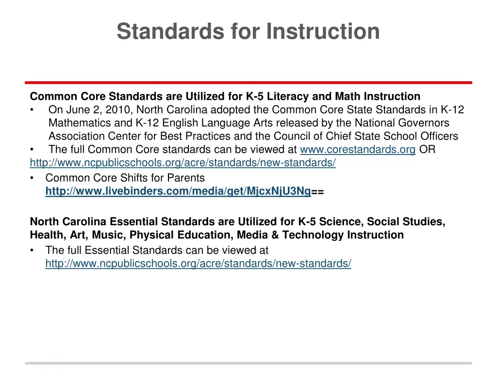 standards for instruction