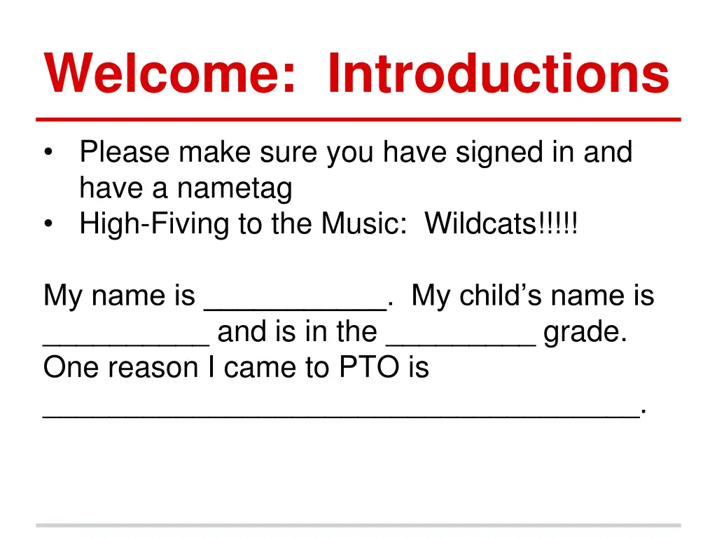 welcome introductions