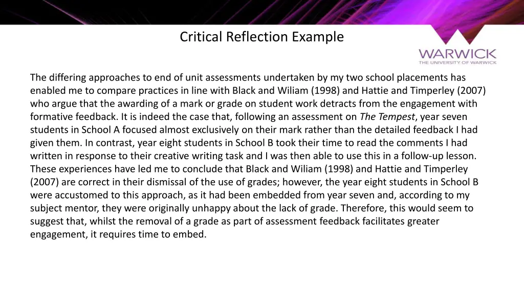critical reflection example