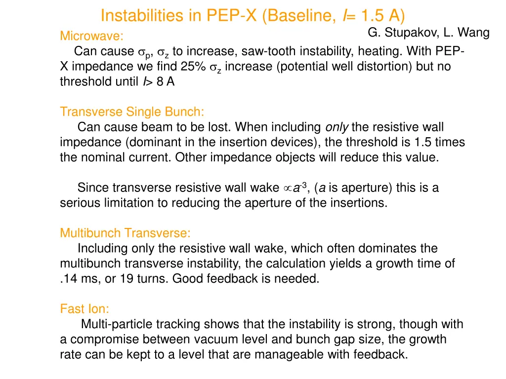 instabilities in pep x baseline i 1 5 a microwave