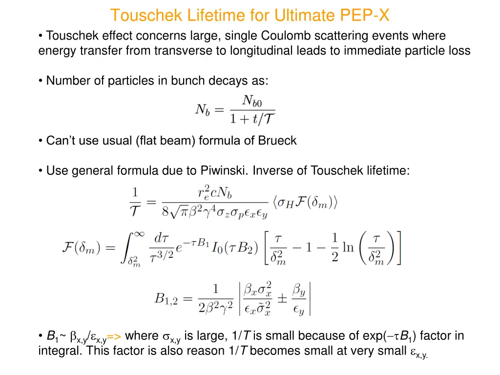 touschek lifetime for ultimate pep x touschek
