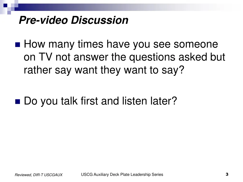 pre video discussion