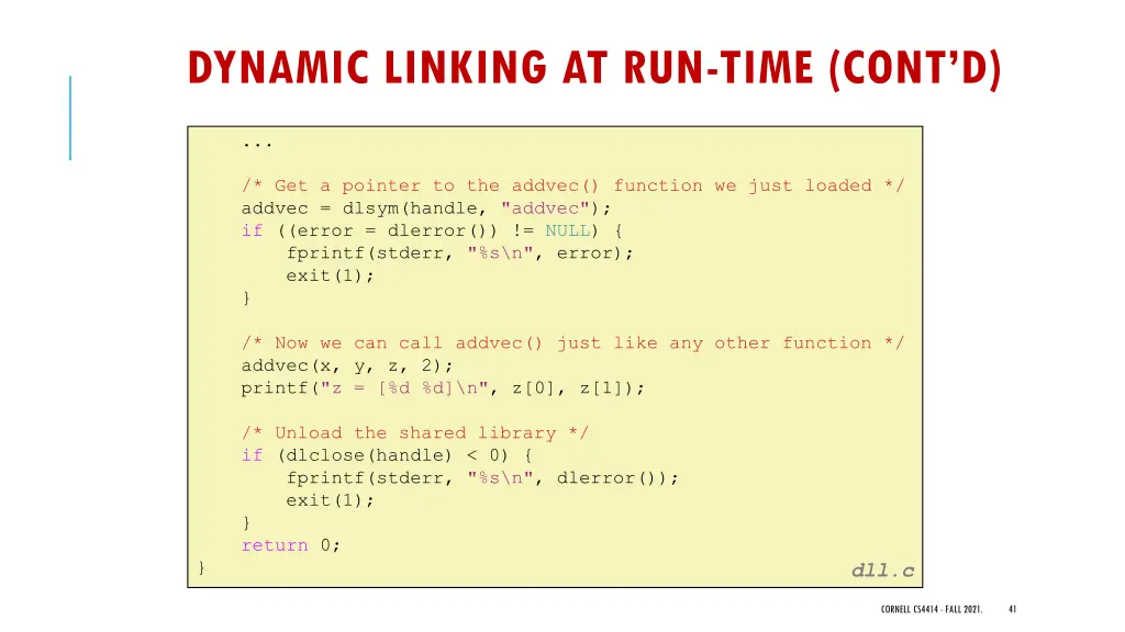 dynamic linking at run time cont d