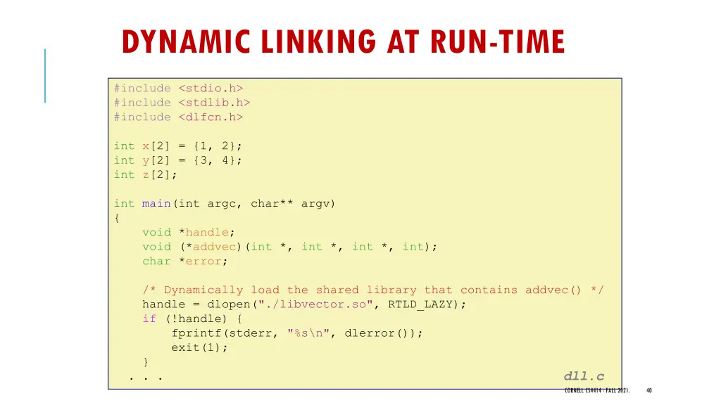 dynamic linking at run time