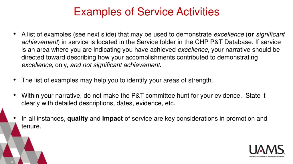 examples of service activities