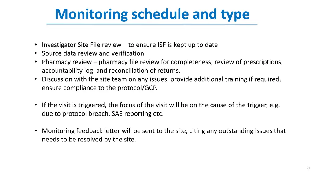 monitoring schedule and type 1