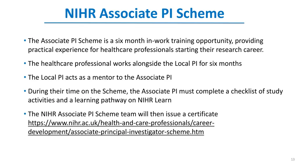 nihr associate pi scheme