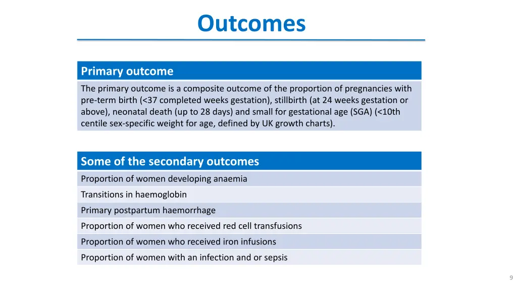 outcomes