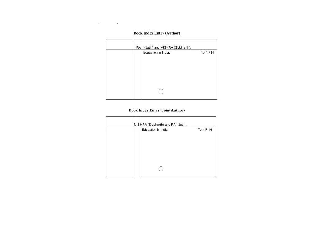 book index entry author 1