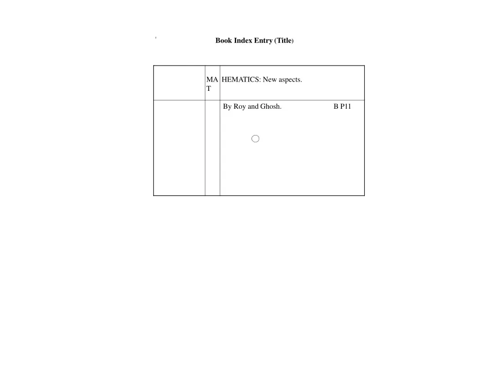 book index entry title