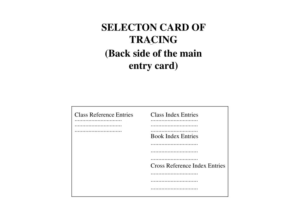 selecton card of tracing back side of the main