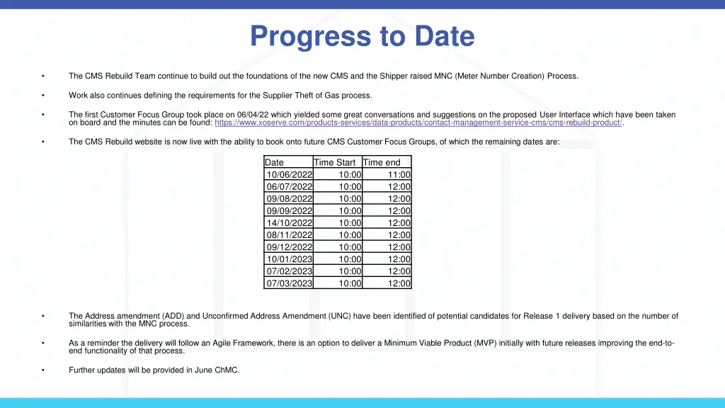 progress to date