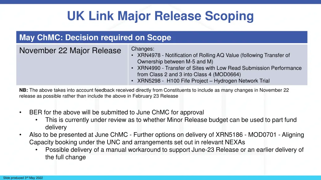 uk link major release scoping 1