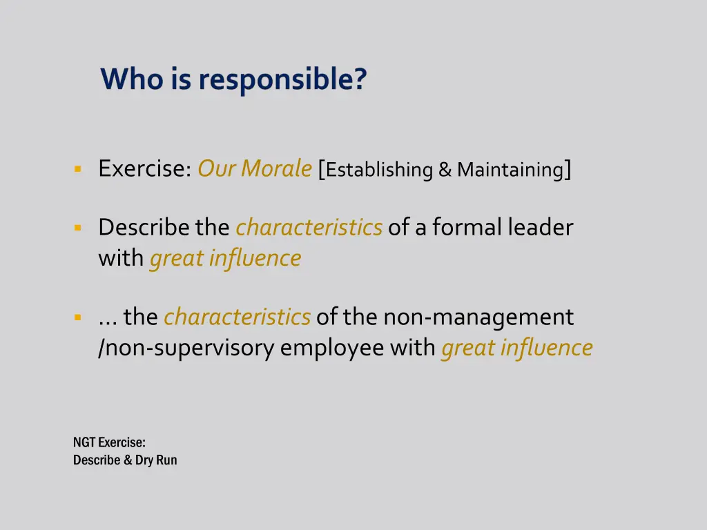 exercise our morale establishing maintaining