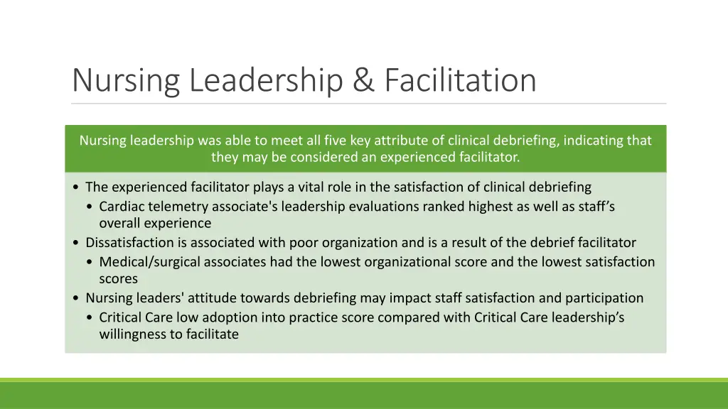nursing leadership facilitation
