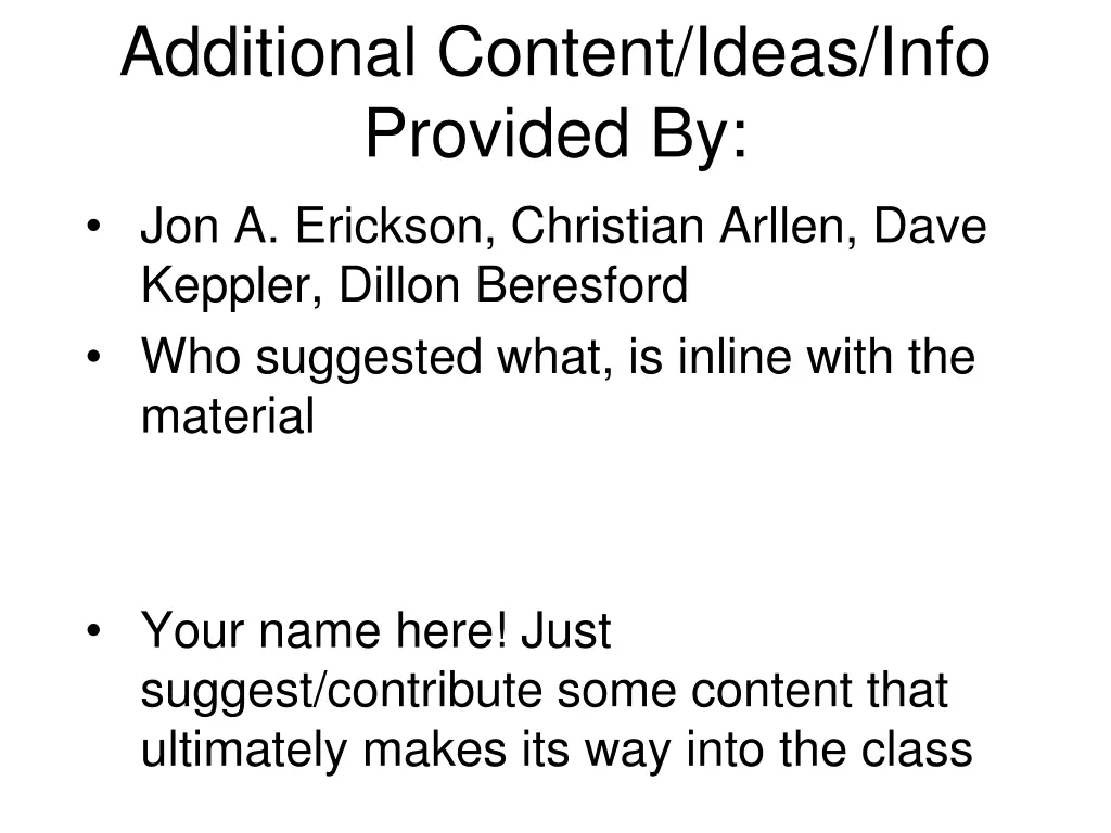 additional content ideas info provided
