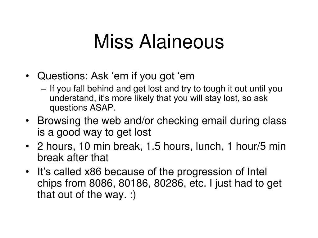 miss alaineous