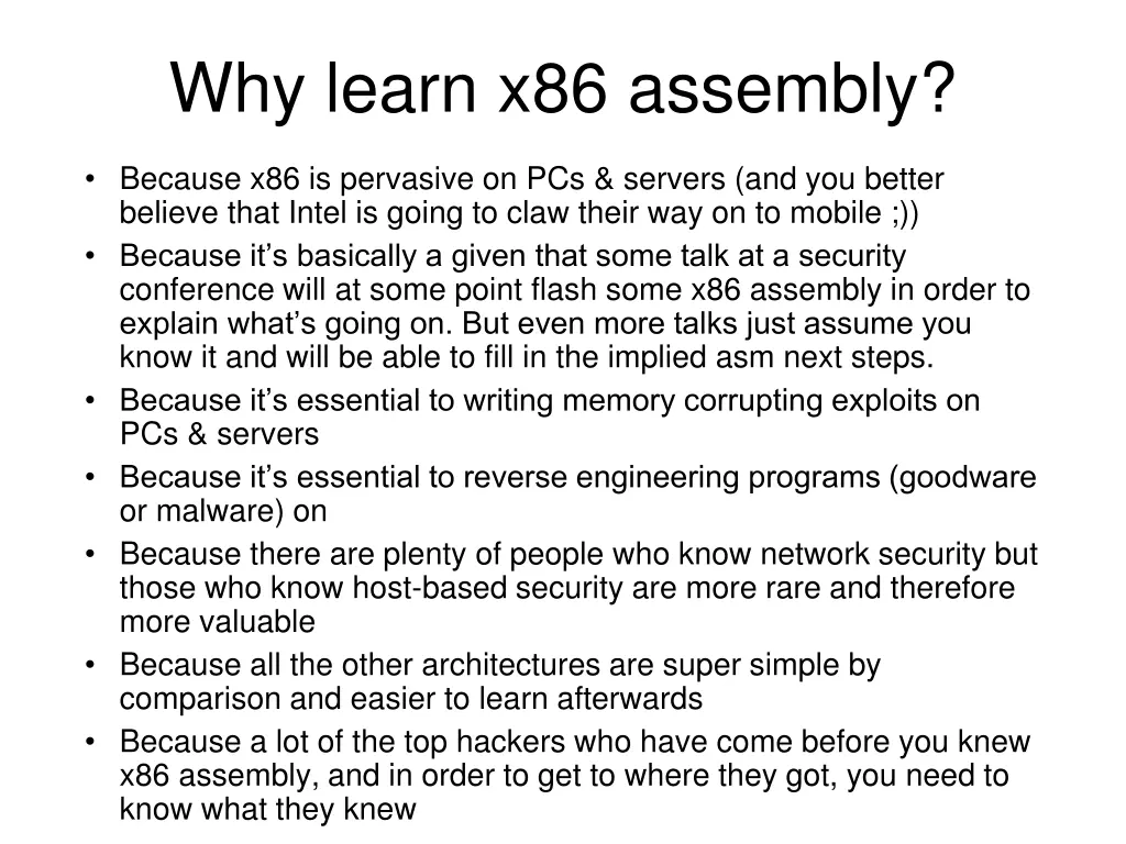 why learn x86 assembly