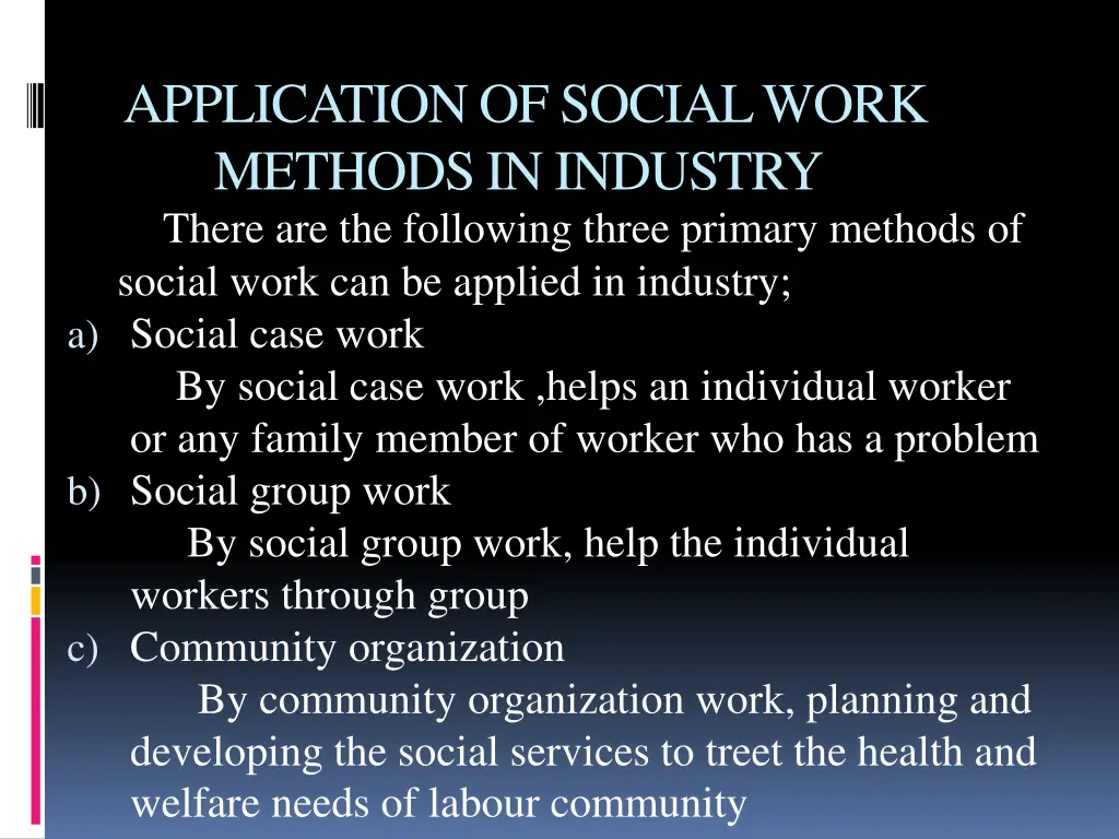 application of social work methods in industry