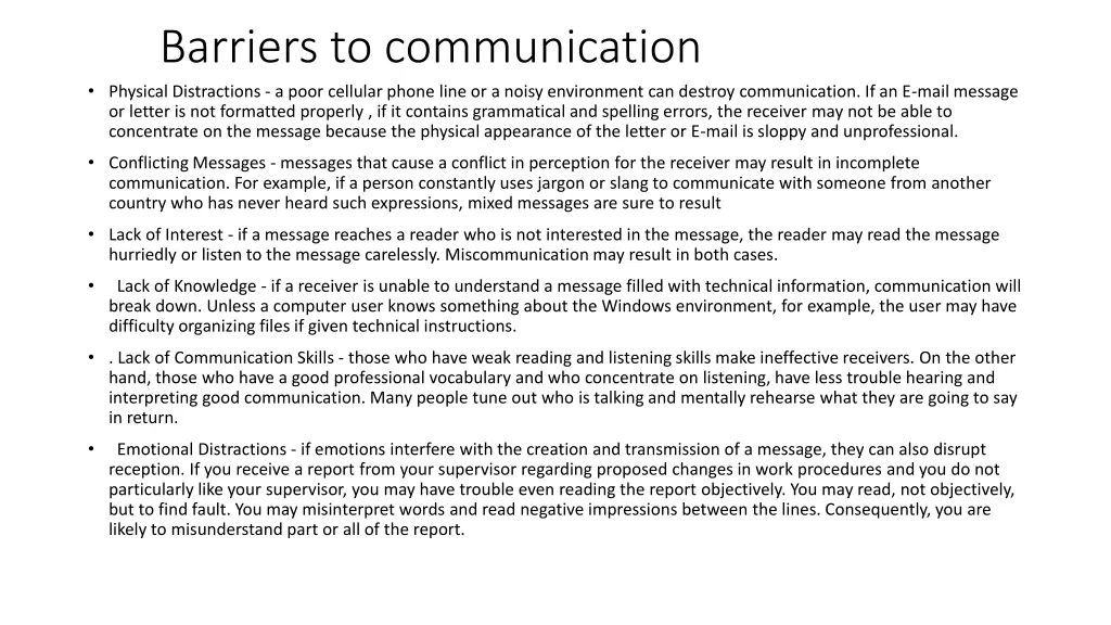 barriers to communication physical distractions
