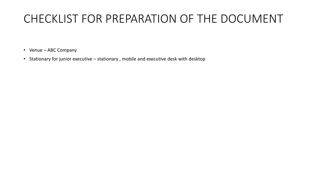 checklist for preparation of the document