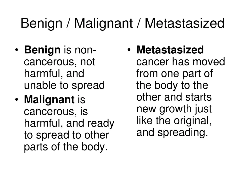 benign malignant metastasized