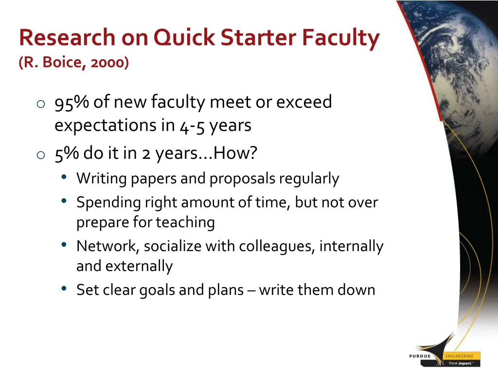 research on quick starter faculty r boice 2000
