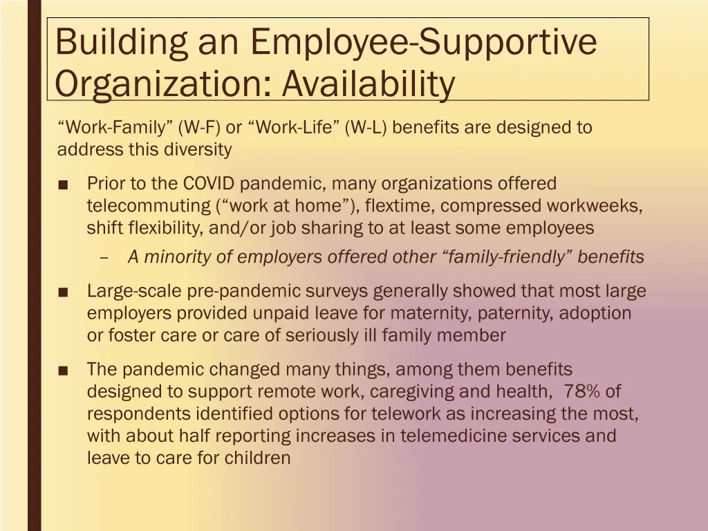 building an employee supportive organization
