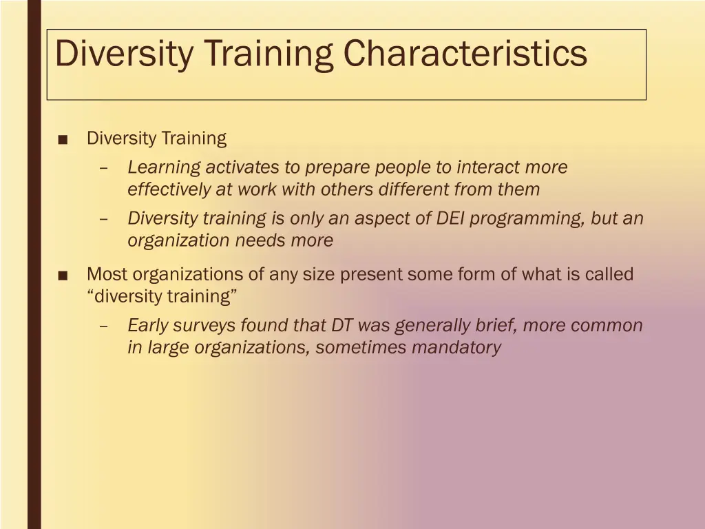 diversity training characteristics
