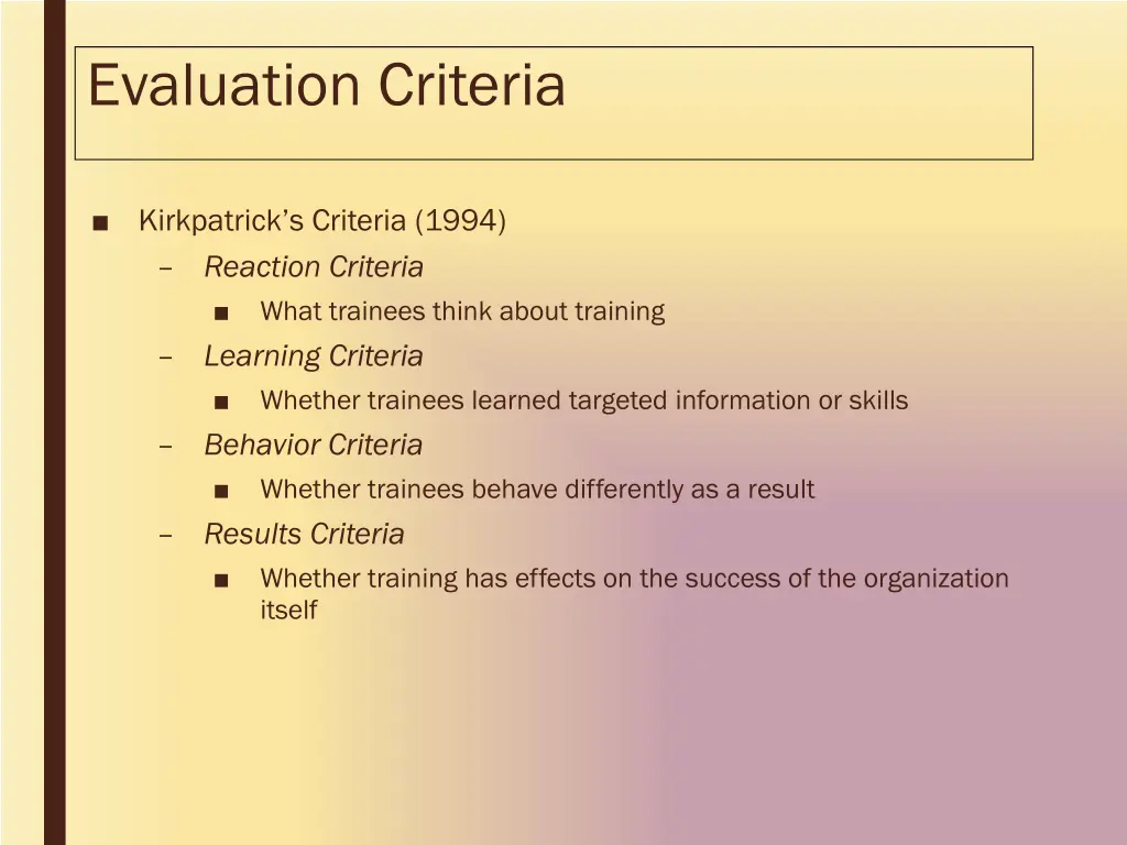 evaluation criteria