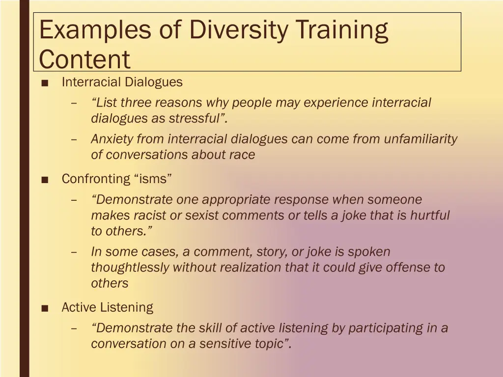 examples of diversity training content