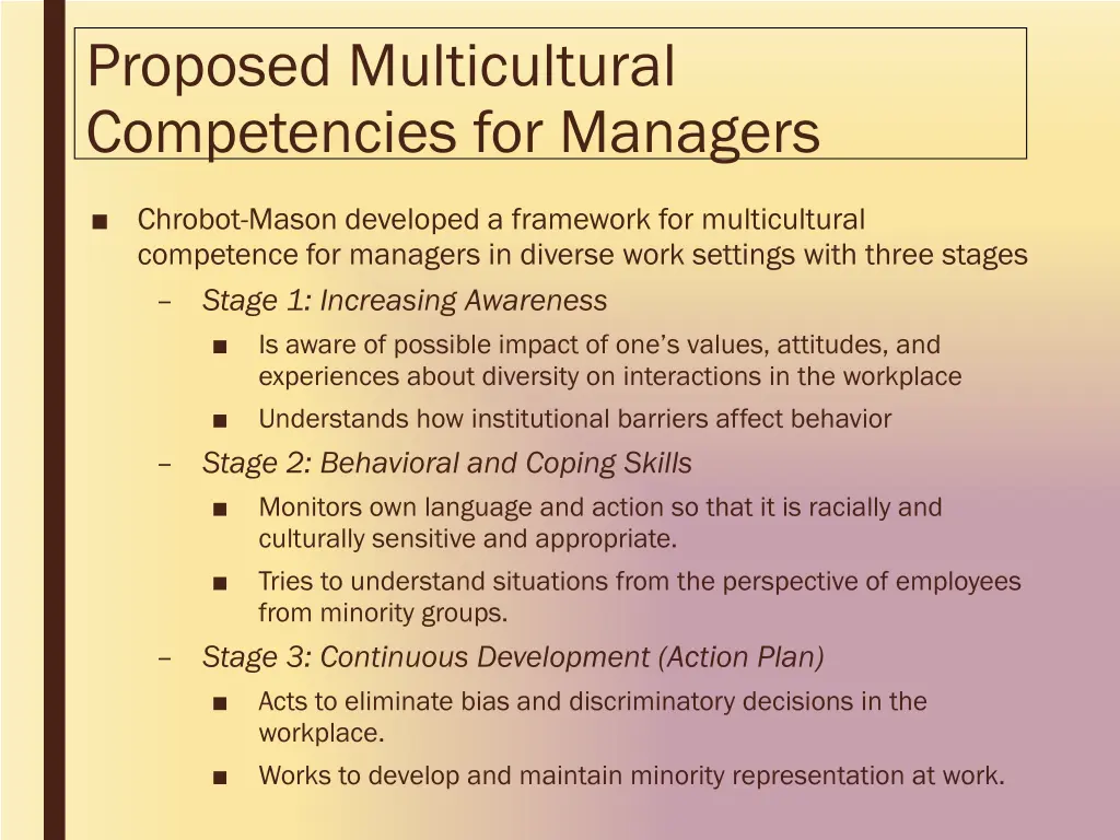 proposed multicultural competencies for managers