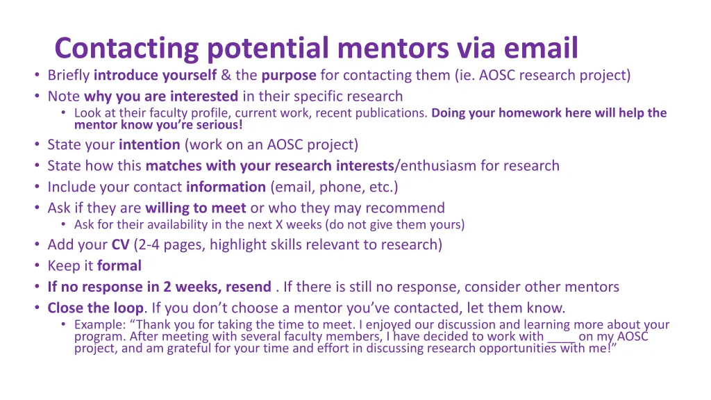 contacting potential mentors via email briefly