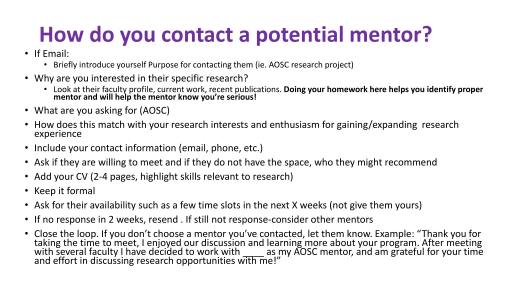 how do you contact a potential mentor if email