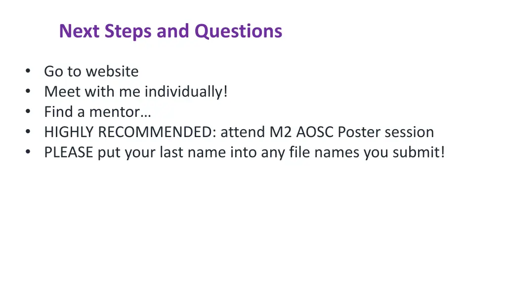 next steps and questions