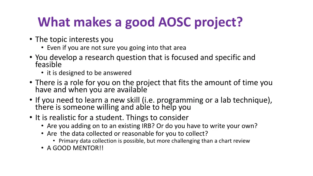 what makes a good aosc project the topic