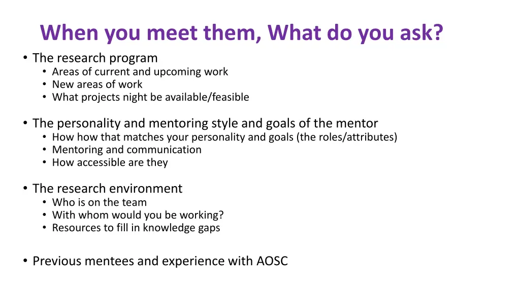 when you meet them what do you ask the research